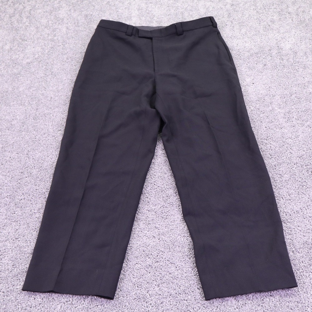 Kenneth Cole Dress Pants Mens 35x26 Black Flat Front Professional Work Trousers